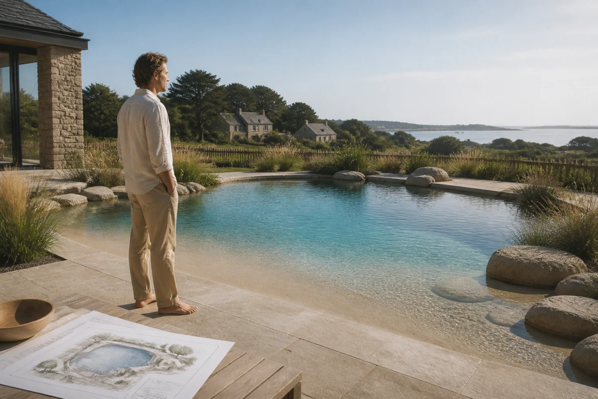 Piscine extérieure avec plage naturelle Pleumeleuc